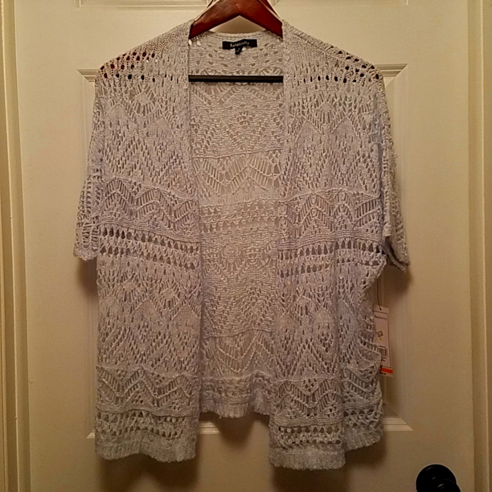 Relativity cardigan with an open front short Sleeve sky blue